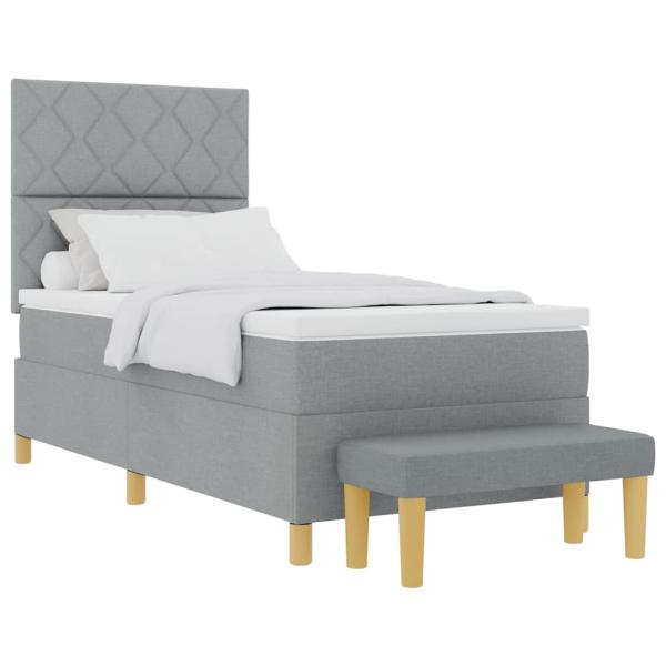 Boxspringbett mit Matratze & Bank Hellgrau 90x190 cm Stoff