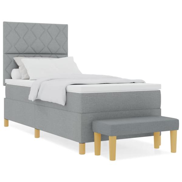 Boxspringbett mit Matratze & Bank Hellgrau 90x190 cm Stoff