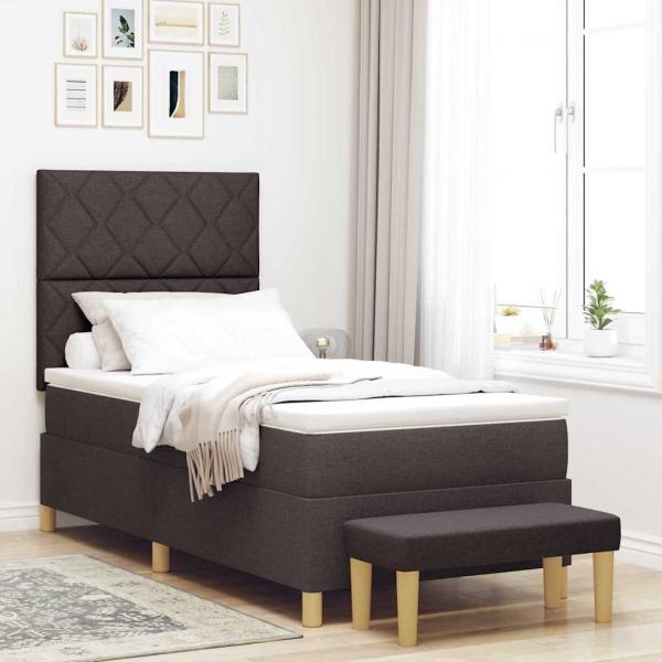 ARDEBO.de - Boxspringbett mit Matratze & Bank Dunkelbraun 100x200 cm Stoff