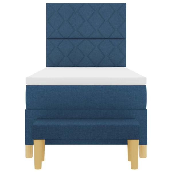 Boxspringbett mit Matratze & Bank Blau 100x200 cm Stoff.
