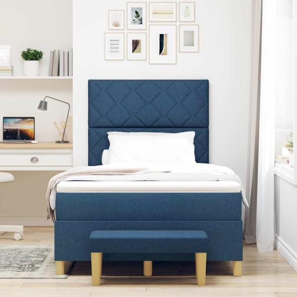 Boxspringbett mit Matratze & Bank Blau 120x200 cm Stoff