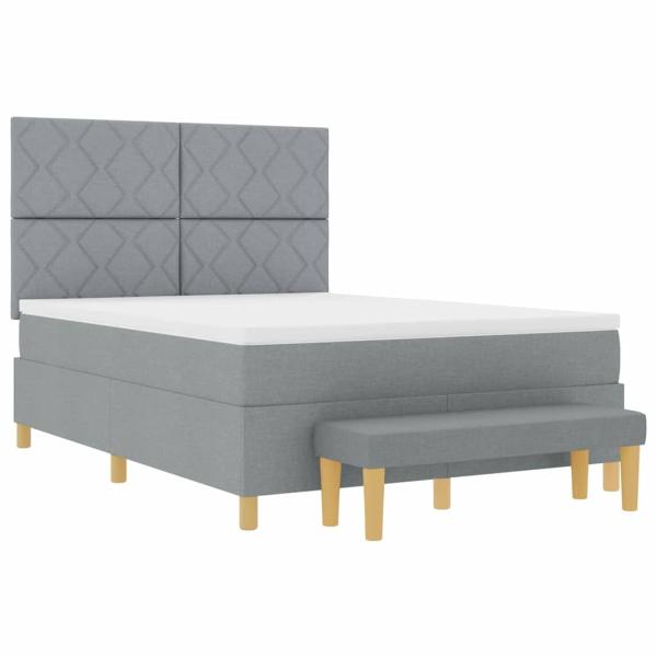 Boxspringbett mit Matratze & Bank Hellgrau 140x190 cm Stoff