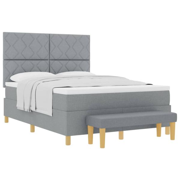 Boxspringbett mit Matratze & Bank Hellgrau 140x190 cm Stoff