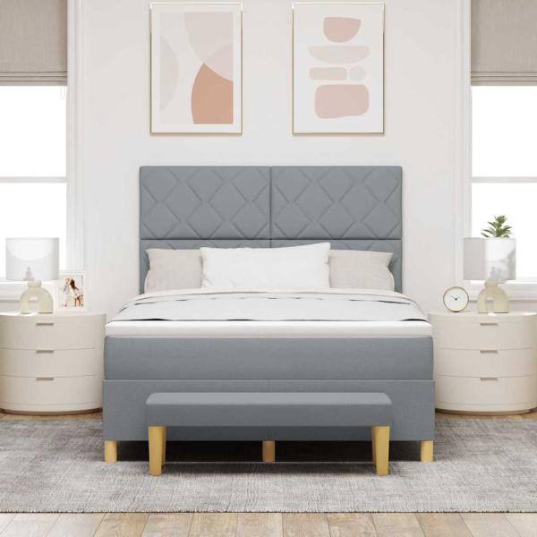 Boxspringbett mit Matratze & Bank Hellgrau 140x190 cm Stoff
