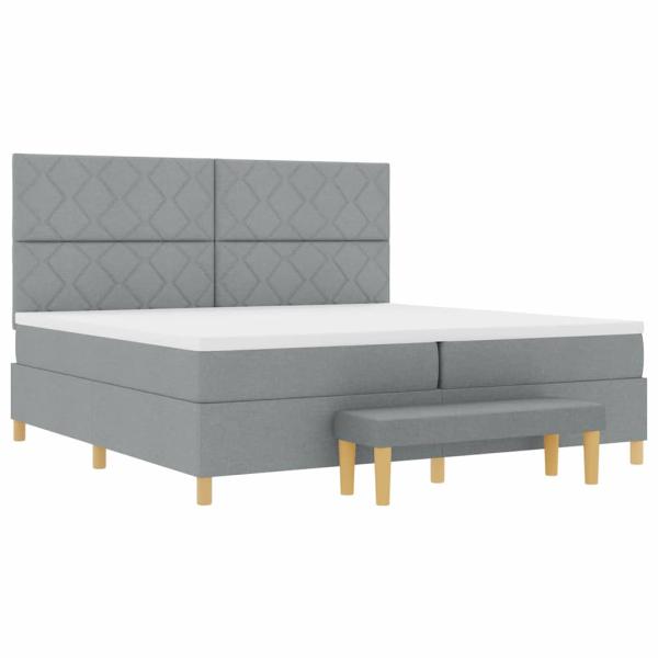 Boxspringbett mit Matratze und Bank hellgrau 200x200 cm Stoff