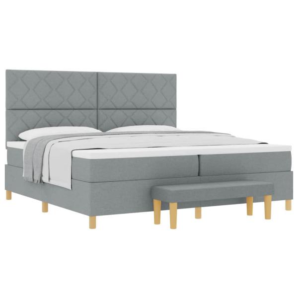 Boxspringbett mit Matratze und Bank hellgrau 200x200 cm Stoff