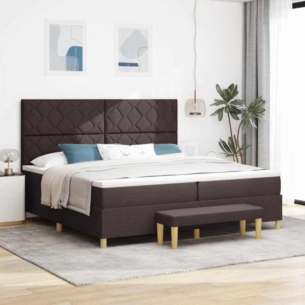 ARDEBO.de - Boxspringbett mit Matratze & Bank Dunkelbraun 200x200 cm Stoff