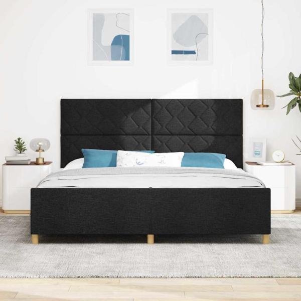 Bettgestell mit Kopfteil Schwarz 200 x 200 cm Stoff