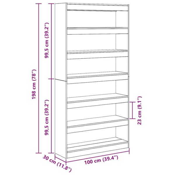 Bücherregal/Raumteiler Schwarz Eiche 100x30x198 cm Holzwerkstoff
