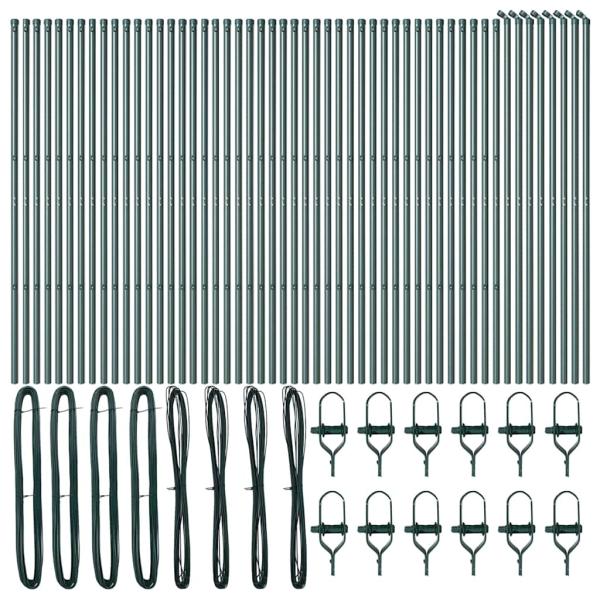 Zaunpfosten 52 Stück Grün Ø32 mm 170 cm Verzinkter Stahl