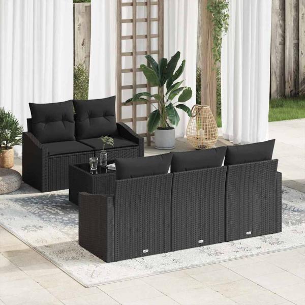 ARDEBO.de - 6-teiliges Garten-Sofa-Set mit Kissen schwarzes Poly-Rattan