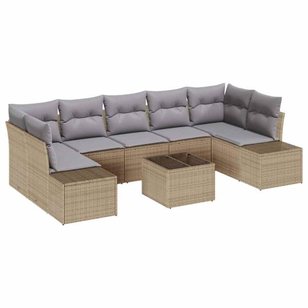 8-teiliges Garten Sofa Set mit Kissen Beige Poly Rattan