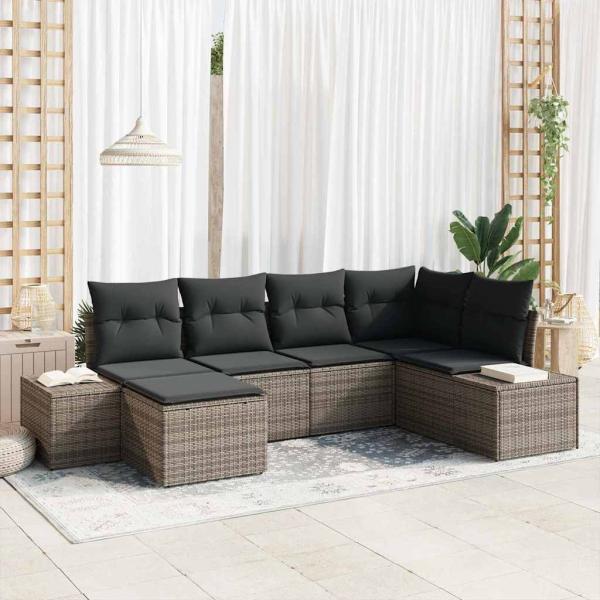 ARDEBO.de - 6-teiliges Garten-Sofa-Set mit Kissen Grau Poly Rattan