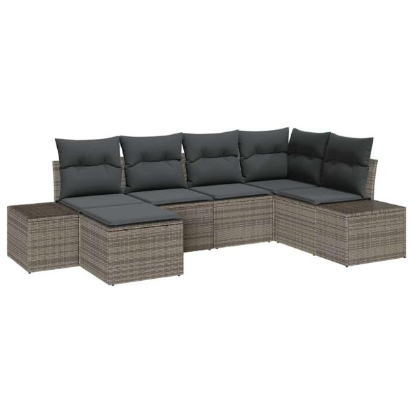 6-teiliges Garten-Sofa-Set mit Kissen Grau Poly Rattan