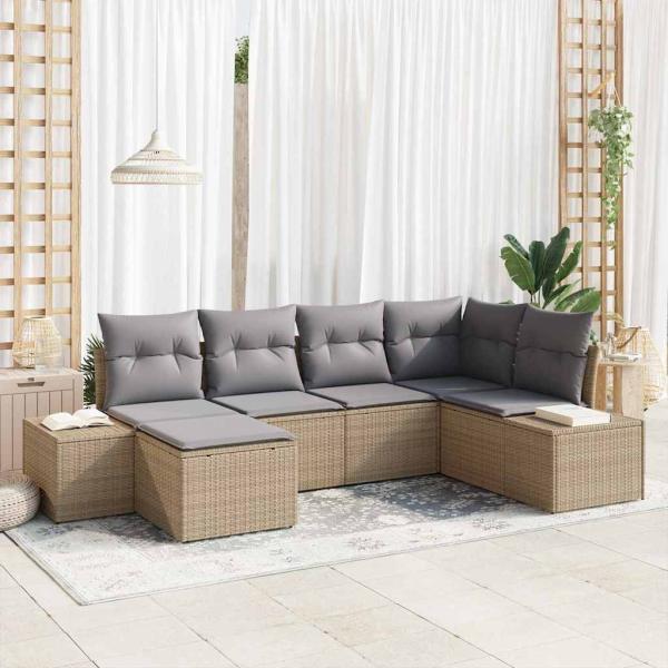 ARDEBO.de - 6-teiliges Garten Sofa Set mit Kissen Beiges Poly Rattan