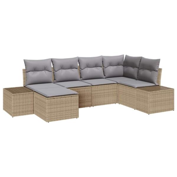 6-teiliges Garten Sofa Set mit Kissen Beiges Poly Rattan