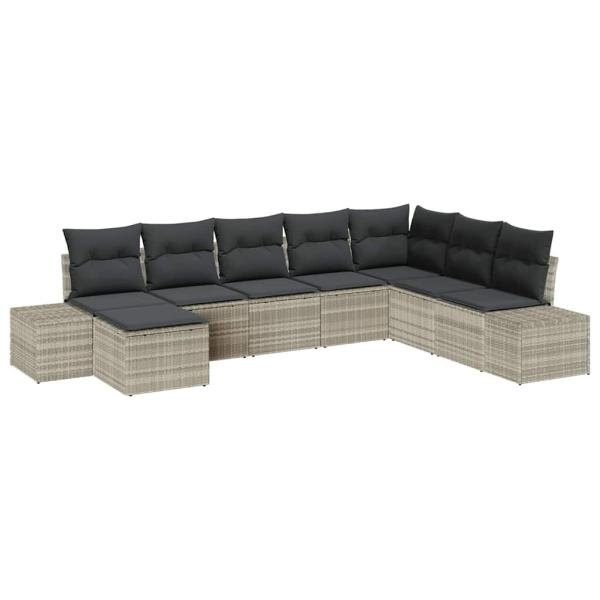 8-teiliges Garten-Sofa-Set mit Kissen Hellgrau Poly Rattan