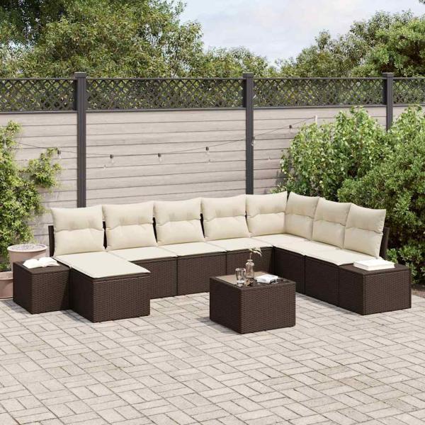 ARDEBO.de - 8 Teile Garten Sofa Set mit Kissen Grau Poly Rattan