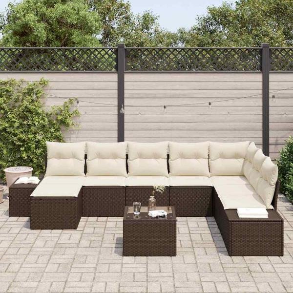 8 Teile Garten Sofa Set mit Kissen Grau Poly Rattan