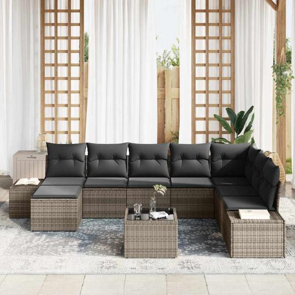 8-teiliges Garten Sofa Set mit Kissen Schwarz Poly Rattan