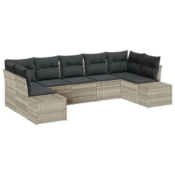 7-teiliges Garten-Sofa-Set mit Kissen in hellgrau Poly-Rattan