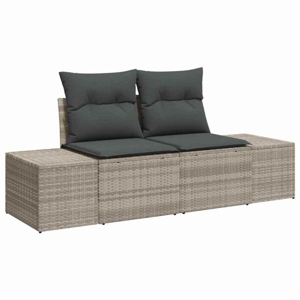 7-teiliges Garten-Sofa-Set mit Kissen in hellgrau Poly-Rattan