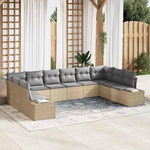 ARDEBO.de - 10-teiliges Garten Sofa Set mit Kissen Beige Poly Rattan