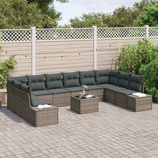 10-teiliges Garten-Sofa-Set mit Kissen Schwarz Poly-Rattan
