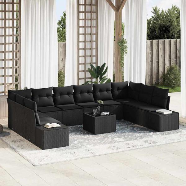 ARDEBO.de - 11-teiliges Garten Sofa Set mit Kissen Beige Poly Rattan