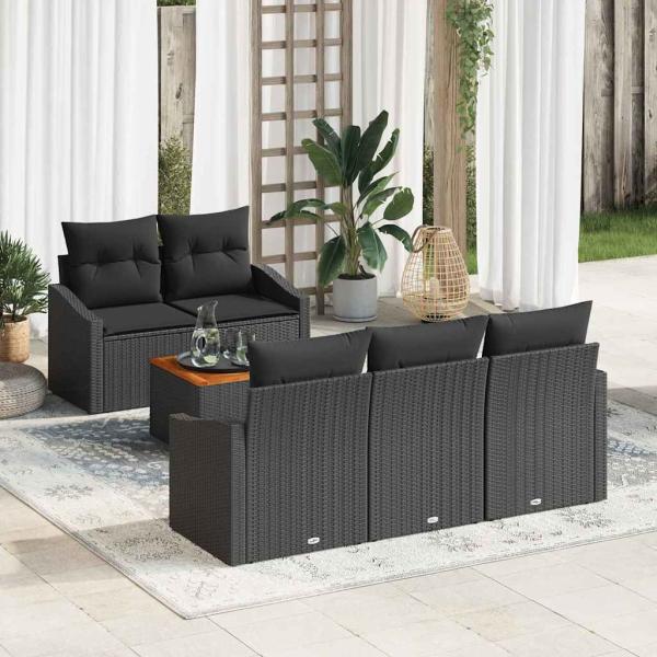 ARDEBO.de - 6-teiliges Garten-Sofa-Set mit Kissen Schwarz Poly-Rattan Akazie
