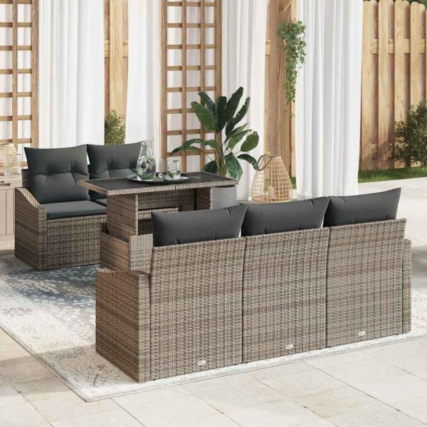 ARDEBO.de - 6-teiliges Garten-Sofa-Set mit Kissen in Grau aus Poly-Rattan