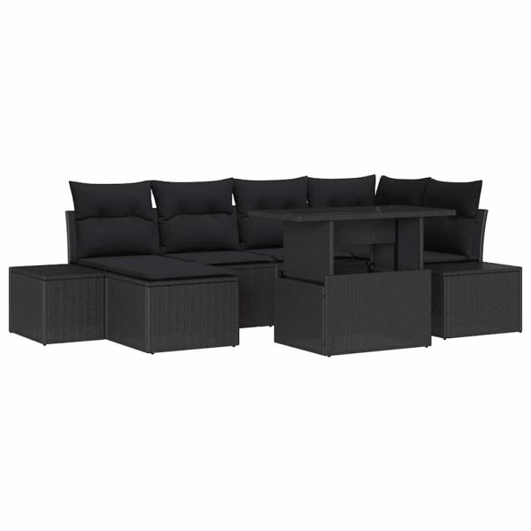 7-teiliges Garten Sofa Set mit Kissen Schwarz Poly Rattan