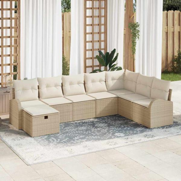 ARDEBO.de - 8-teiliges Garten-Sofa-Set mit Kissen Beige Poly Rattan
