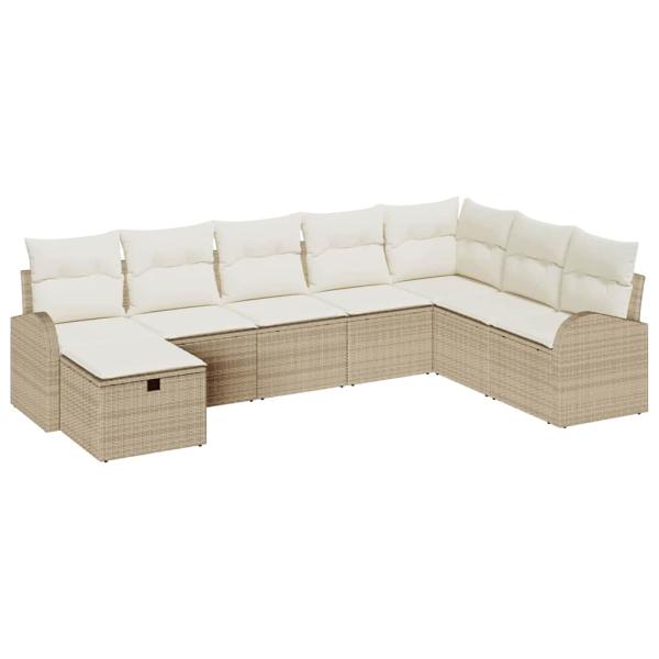 8-teiliges Garten-Sofa-Set mit Kissen Beige Poly Rattan