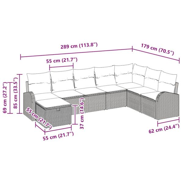 8-teiliges Garten-Sofa-Set mit Kissen Beige Poly Rattan