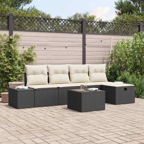ARDEBO.de - 6-teiliges Garten-Sofaset mit Kissen Schwarz Poly-Rattan