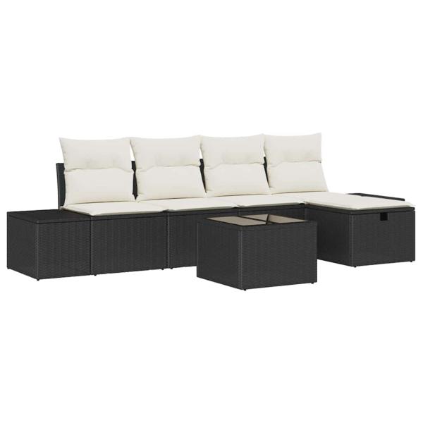 6-teiliges Garten-Sofaset mit Kissen Schwarz Poly-Rattan