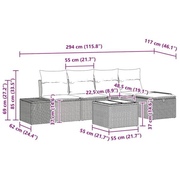 6-teiliges Garten-Sofaset mit Kissen Schwarz Poly-Rattan