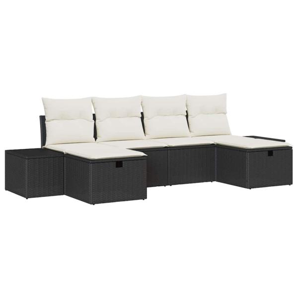 6-teiliges Garten Sofa Set mit Kissen in Schwarz aus Poly-Rattan