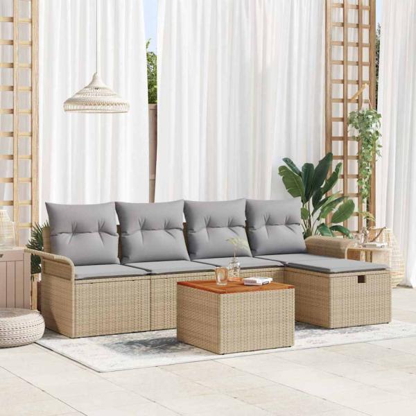 ARDEBO.de - 6-teiliges Garten Sofa Set mit Kissen Beige Poly-Rattan