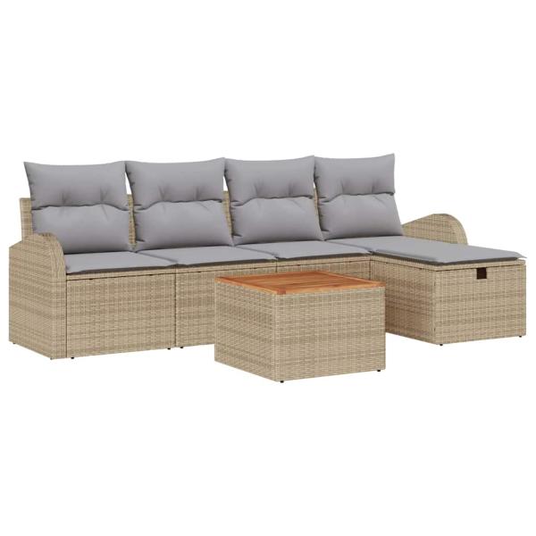 6-teiliges Garten Sofa Set mit Kissen Beige Poly Rattan