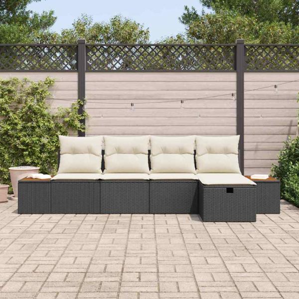 ARDEBO.de - 5-teiliges Garten Sofa Set mit Kissen Schwarz Poly Rattan