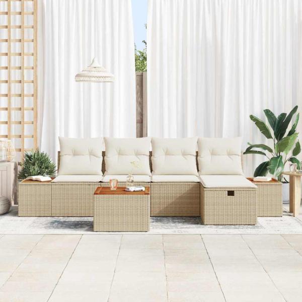 6-teiliges Garten-Sofa Set mit Kissen Beige Poly Rattan