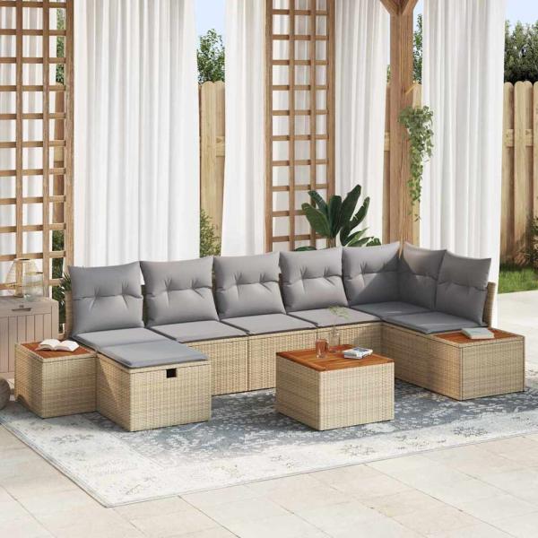 ARDEBO.de - 8-teiliges Garten-Sofa-Set mit Kissen Beige Poly Rattan