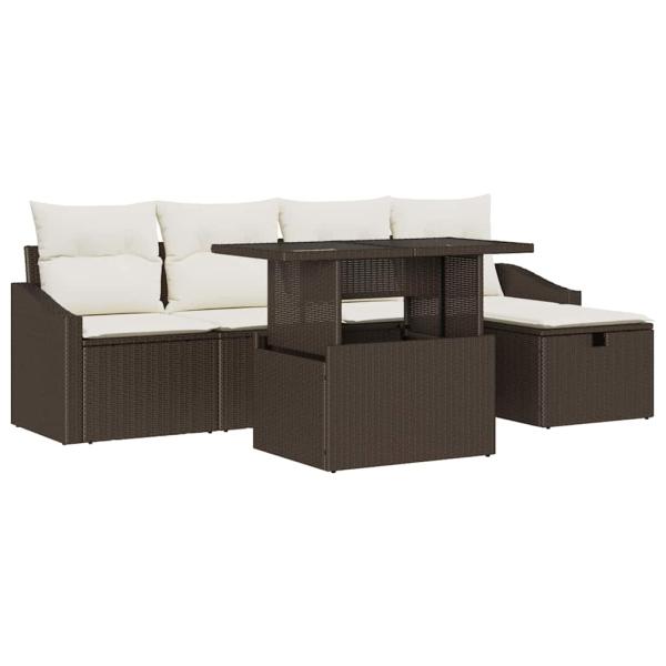 ARDEBO.de - 6-teiliges Garten-Sofaset mit Kissen Braun Poly Rattan