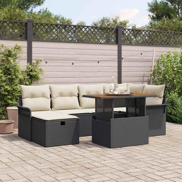 ARDEBO.de - 7-teiliges Garten Sofa Set mit Kissen Schwarz Poly-Rattan