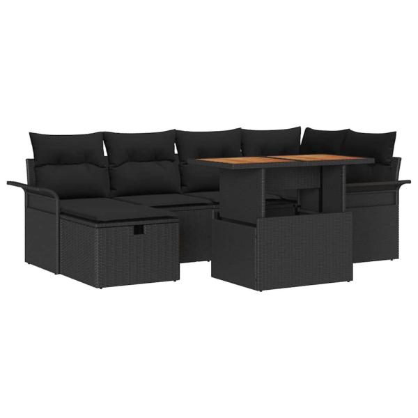 ARDEBO.de - 7-teiliges Garten-Sofa-Set mit Kissen Schwarzes Poly-Rattan