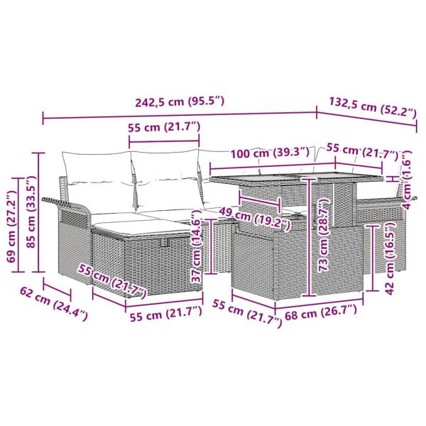 Gartensofa-set 7 Stk. Schwarz Poly-Rattan