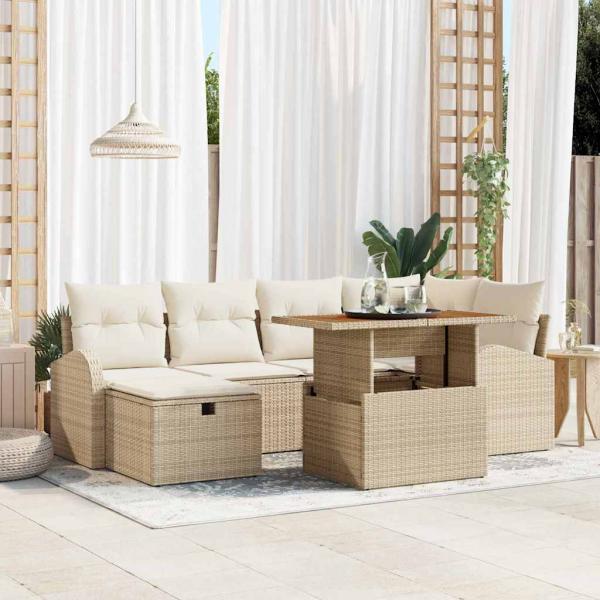 ARDEBO.de - 7-teiliges Garten Sofaset mit Kissen Beige Poly Rattan