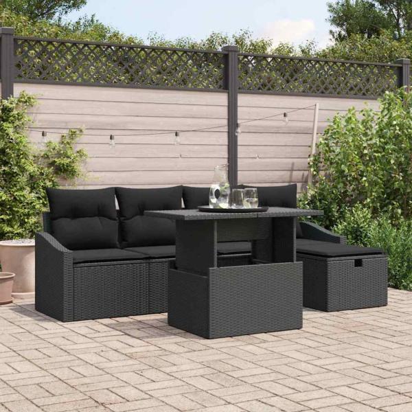 ARDEBO.de - Gartensofa-set 6 stk. Schwarz Poly-Rattan